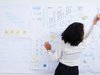 Woman using a whiteboard to lay out business ideas